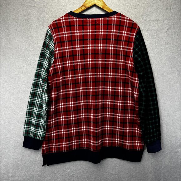 Lands End Serious Sweats Sweatshirt Womens Large Red Green Plaid Holiday Casual - Picture 12 of 14